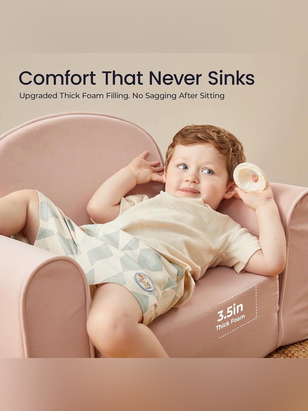 Tiny Land 2-in-1 Foldable Kids Couch with Pocket Soft Thick Toddler Sofa - Pink - Picture 3 of 7